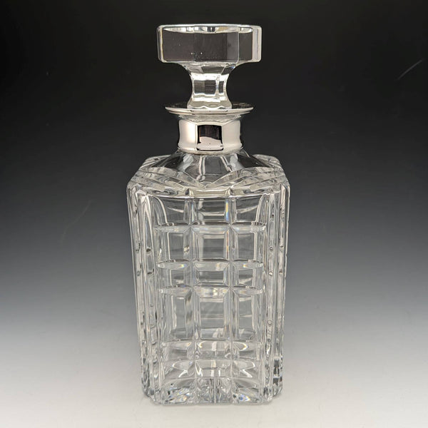 1981 British Vintage Cut Glass Square Decanter Pure Silver Decoration 2100g